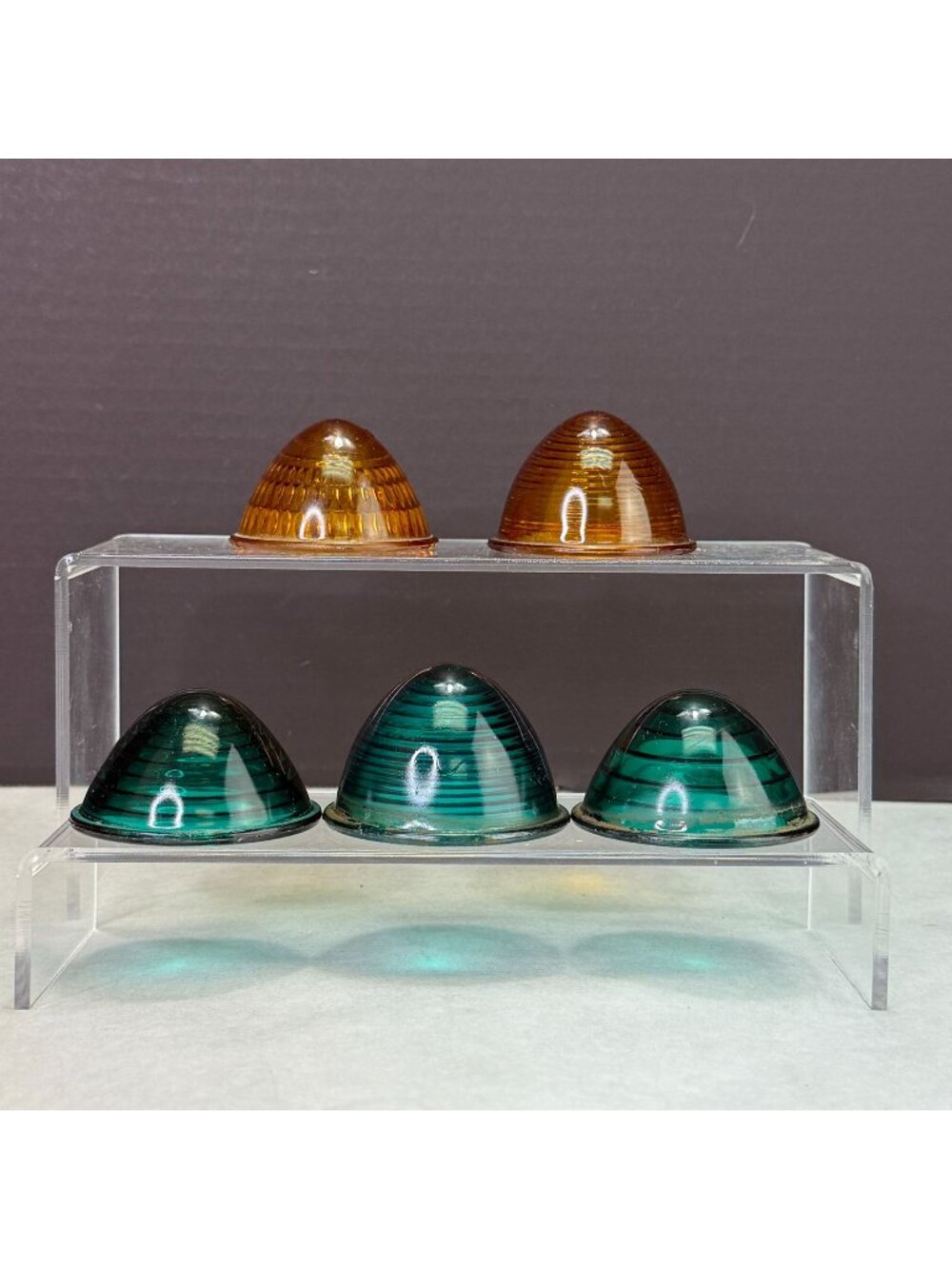 Vintage Glass Marker Lens Green & Amber Lot Of 5 For Crafts Or Replacements